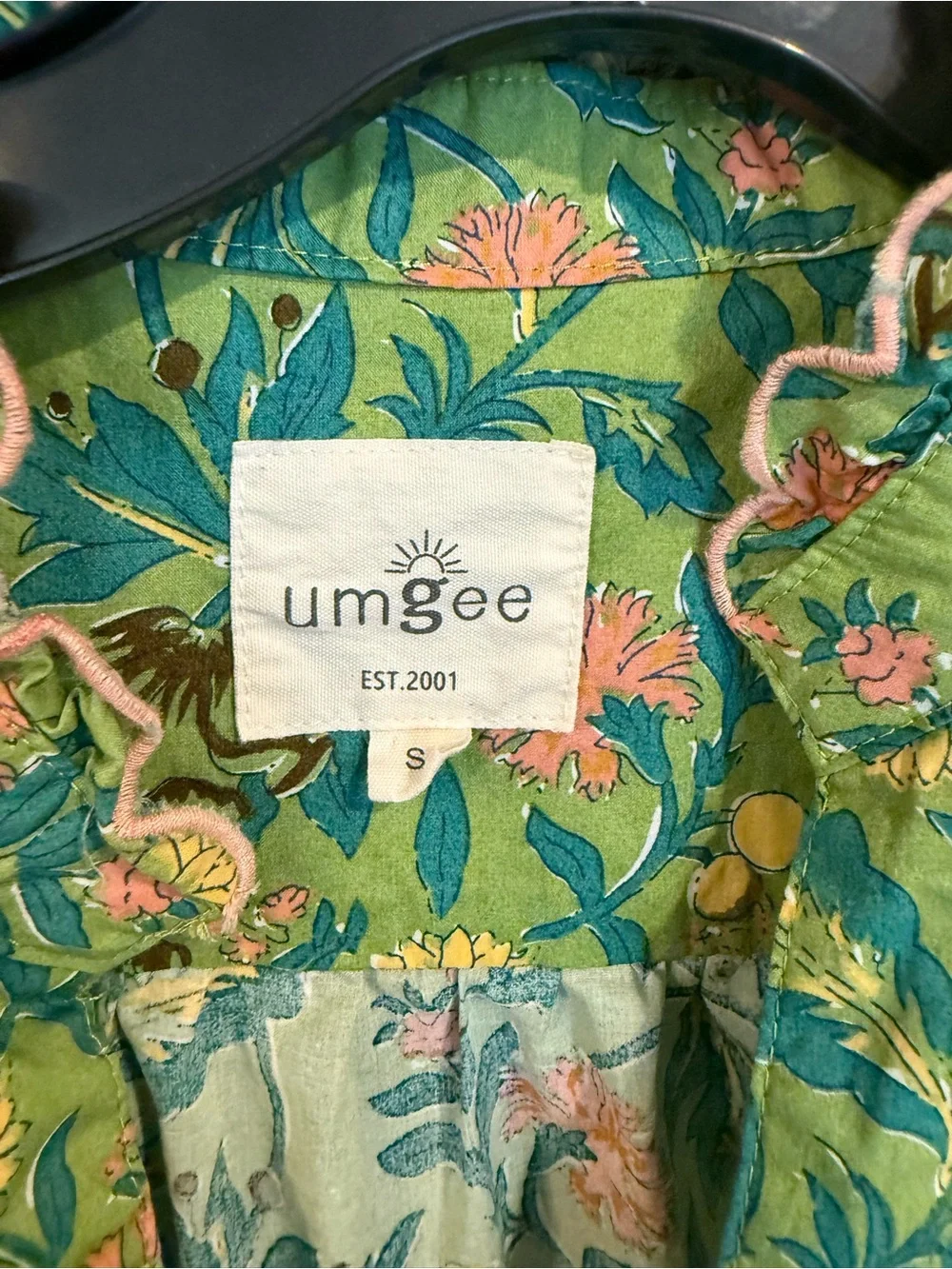 Umgee green Floral Garden Print Silky Cotton Tiered flutter Midi Dress small - Picture 3 of 8